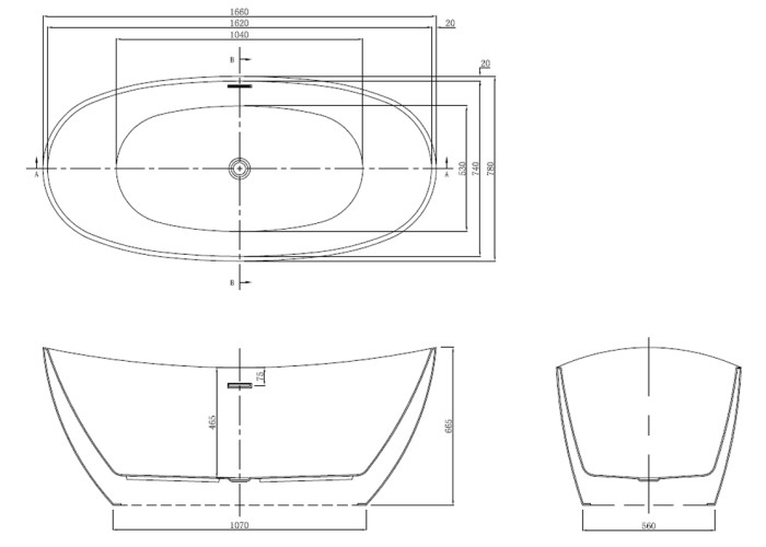 Акриловая ванна 1660х780х665, свободностоящая, цвет белый, Azario Glasgow арт. GLA16778