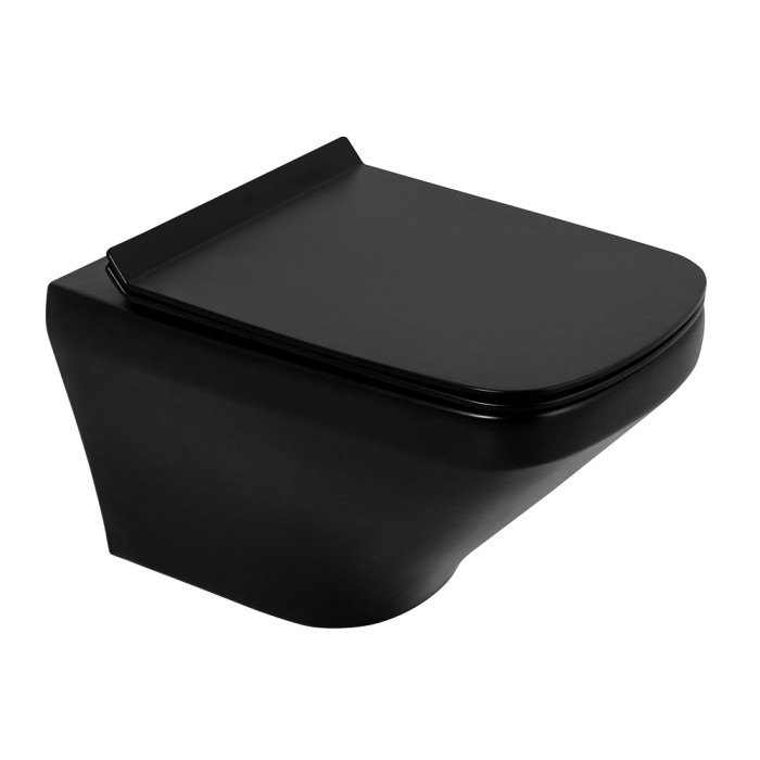 Подвесной унитаз, безободковый, BelBagno, черный матовый, SELA арт. BB3201CHR-MB/BB3201SC-MB