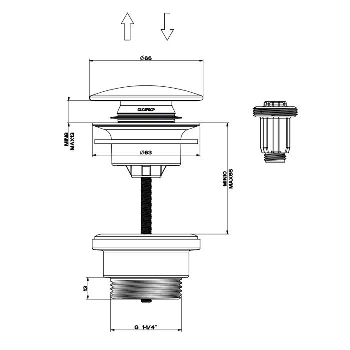 Донный клапан для раковины “Stop&Go”, для раковин без перелива, Gessi 316, 54599#239 цвет: сталь