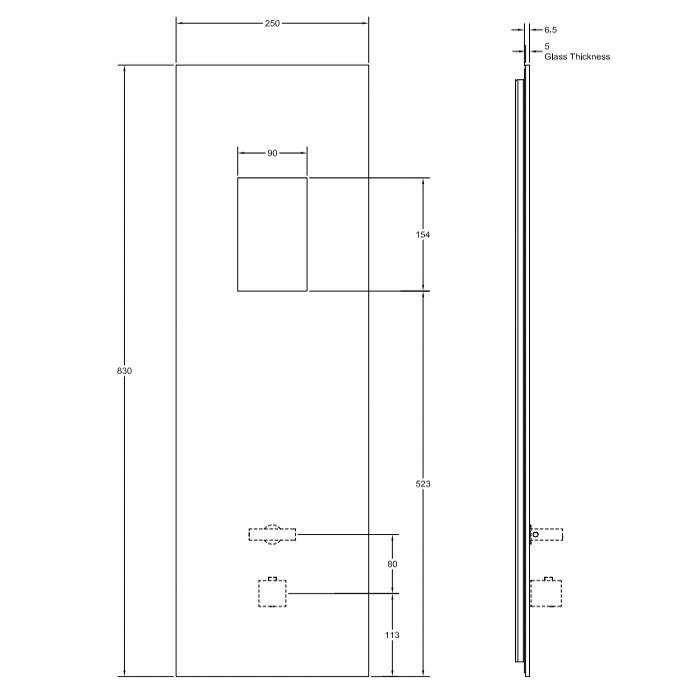 Настенная панель сенсорного управления с термостат. смесителем HI-FI, закаленное стекло, внешняя часть, ручки Mirror Steel, Gessi Binario, черный арт. 61229#238