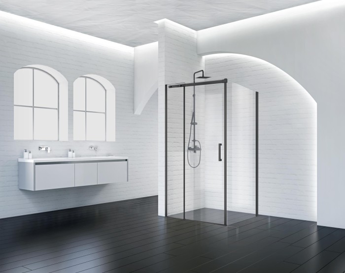Душевой уголок 120x195 BelBagno, матовый черный, Acqua арт. ACQUA-AH-1-120/90-C-NERO