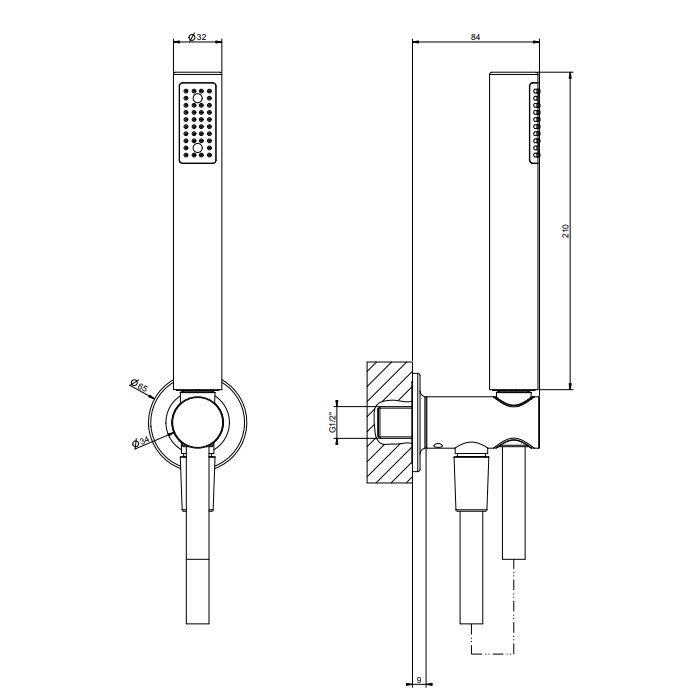 Душевой комплект, + вывод, держатель, шланг 1.5м и душевая лейка, Gessi Inciso, хром арт. 58123#031