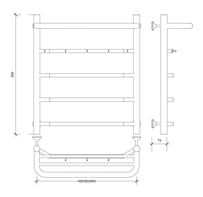 Полотенцесушитель водяной 60x50 Агата 1 КСП (хром) Secado арт. 4603759405223