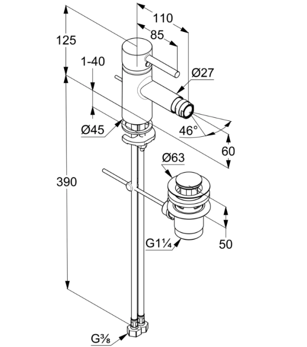 Смеситель для биде Kludi Bozz черный арт. 385333976