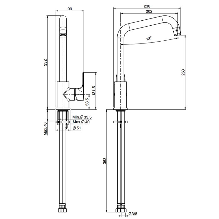 Fima Carlo Frattini Смеситель для кухни, на 1 отв., Kitchen, F3837/1RCR.ES цвет: хром