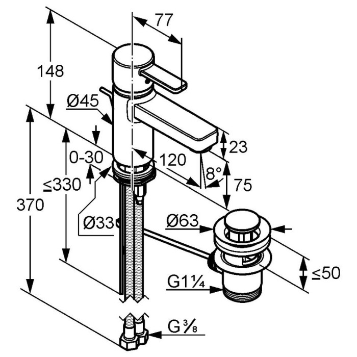 Однорычажный смеситель для раковины dn10, zenta Kludi, хром - 382600575