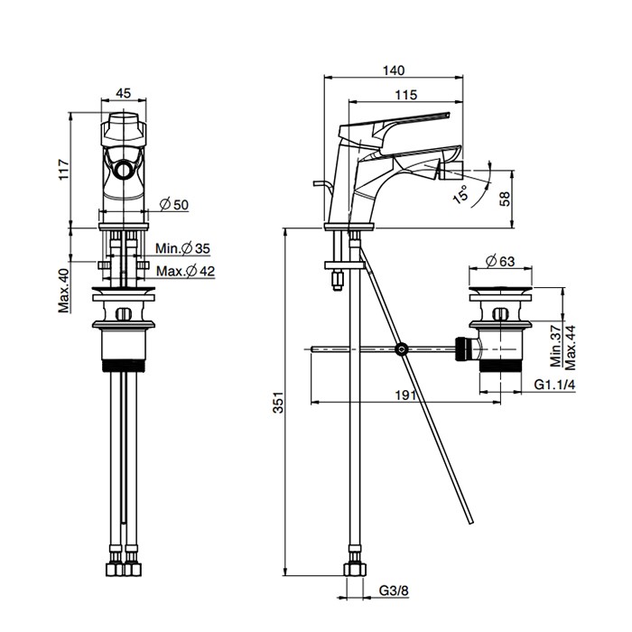 Fima Carlo Frattini Смеситель для биде, на 1 отв., с донным клапаном, Serie 4, F3762CR.WS.1 цвет: хром