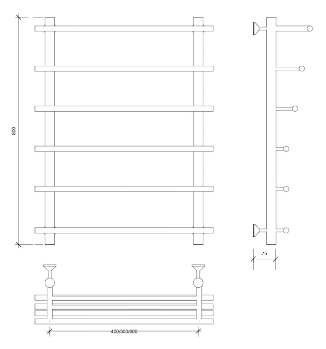 Полотенцесушитель водяной 80x40x50 Турин 6 (хром) Secado арт. 4603777447267