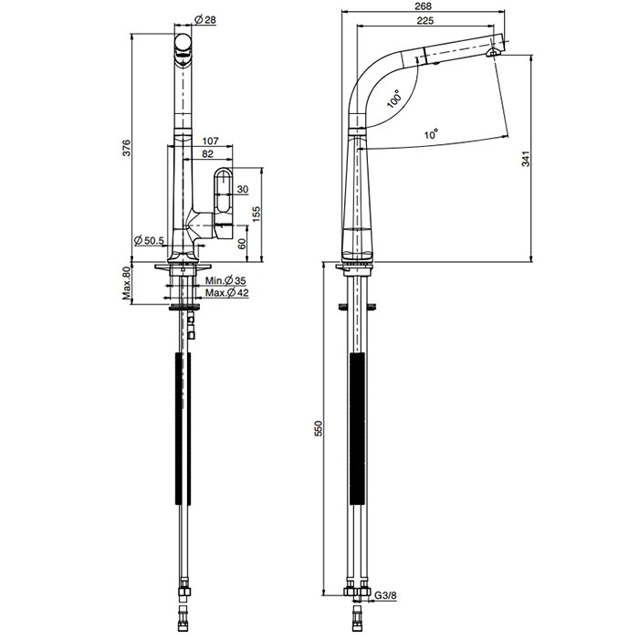 Fima Carlo Frattini Смеситель для кухни, на 1 отв., с выдвижной лейкой Skinny, Kitchen, F7026NS цвет: хром