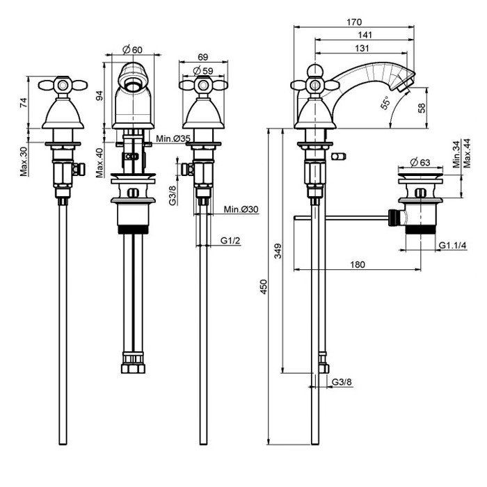 Fima Carlo Frattini Смеситель для раковины на 3 отв., Olivia, F5011CR цвет: хром