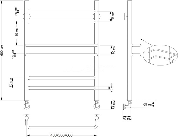 Полотенцесушитель водяной латунный 60x60 Триест (бронза) Secado арт. 4603777460693