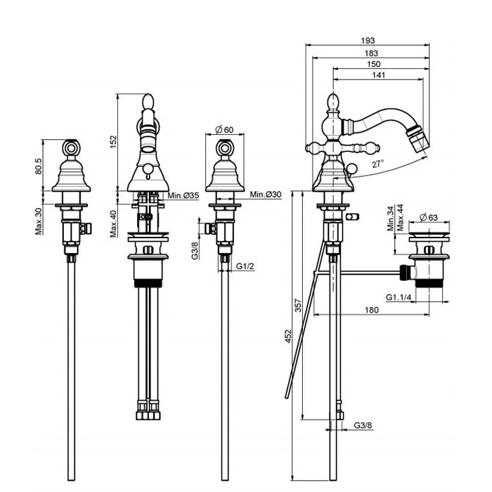Fima Carlo Frattini Cмеситель для биде на 1 отверстие с вращающимся изливом, Epoque, F5052CR цвет: хром