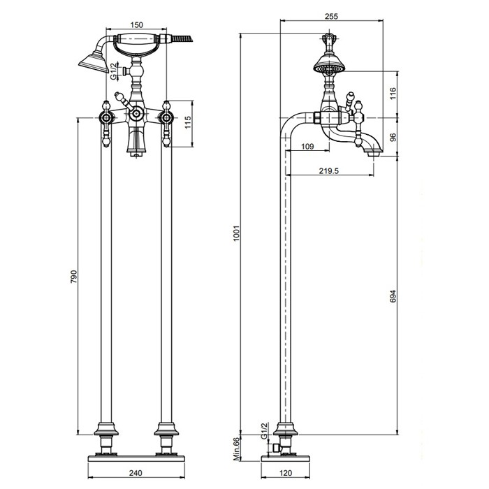 Fima Carlo Frattini Смеситель напольный для ванны с душевым комплектом, Epoque, F5054/4CR цвет: хром