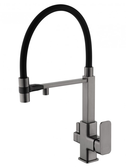 Смеситель для кухни с гибким изливом и подключением фильтра, Wonzon &amp; Woghand, WW-88458012-BGM цвет: графит