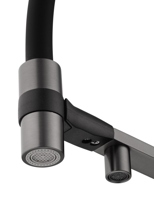 Смеситель для кухни с гибким изливом и подключением фильтра, Wonzon & Woghand, WW-88458012-BGM цвет: графит