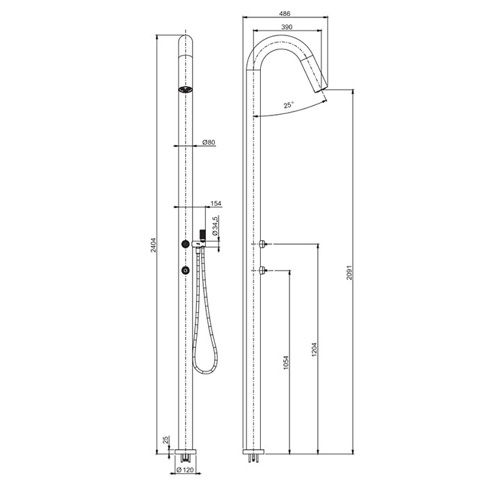 Fima Carlo Frattini Душевая колонна с одним выходом OUTSIDE, Outdoor, F5970X2MINOX цвет: нержавеющая сталь