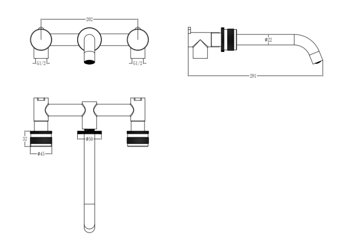 Смеситель из стены на 3 отв. Chrome, Boheme Prestige - 152-2-CR-PR