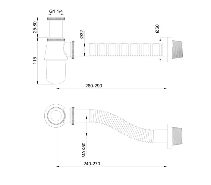 Сифон для раковины, Wonzon & Woghand, WW-88SS102-MB цвет: черный