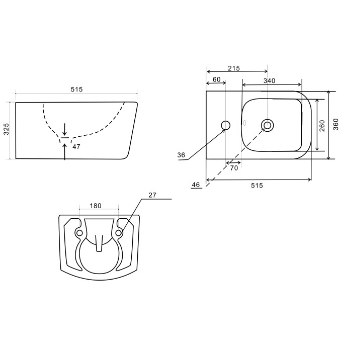 Биде подвесное, Wonzon & Woghand Rona, WW-UB5154-GW цвет: белый
