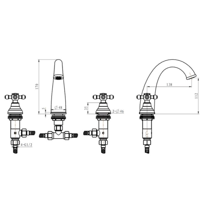 Смеситель для раковины, бронза, Camelia Boheme 317-Camelia