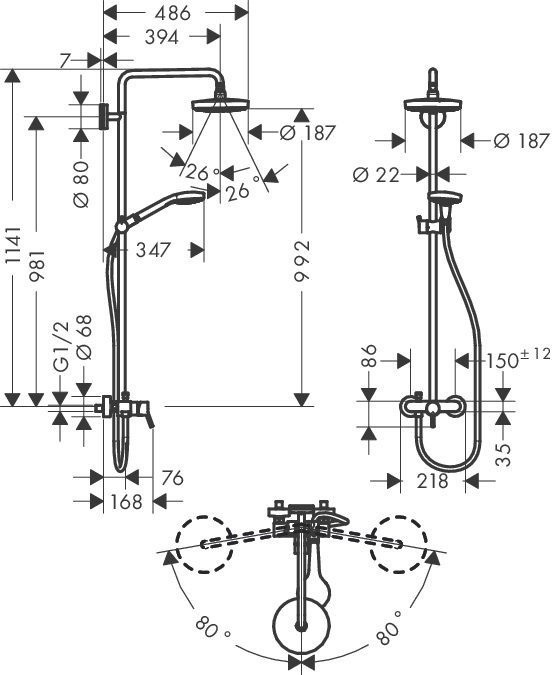 Душевая система со смесителем для душа Croma Select S Hansgrohe, белый, хром арт. 27255400