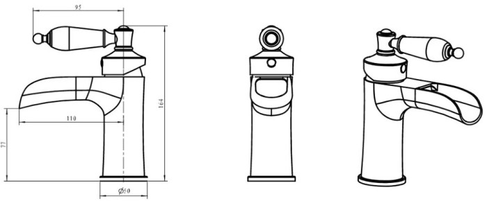 Смеситель для раковины, золото, Vogue Crystal Boheme 211-CRST