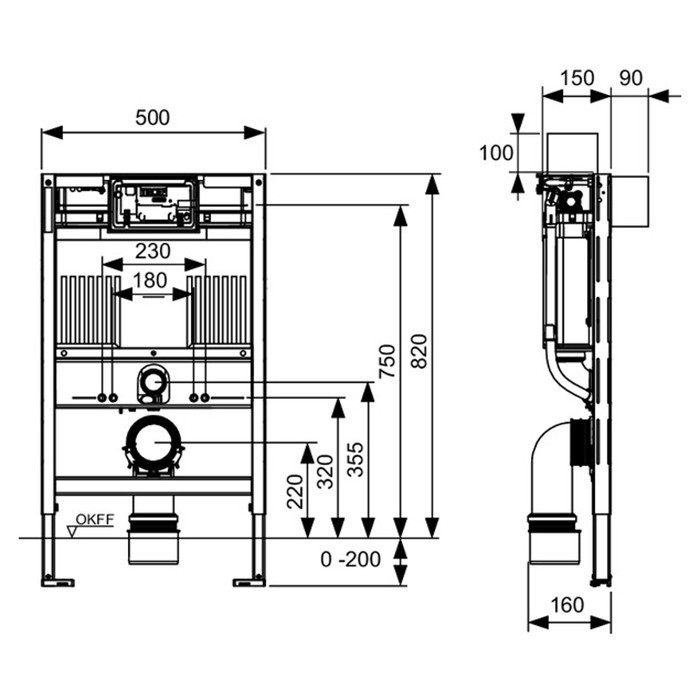 Застенный модуль со смывным бачком uni, для подключения к унитазу-биде, высота 82см, profil TECE арт. 9300380
