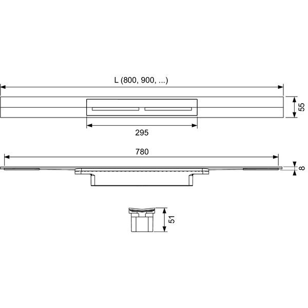Комплект душевого трапа 800/55 мм., Нержавеющая сталь, TECE арт. 670810 660001 673002 674000