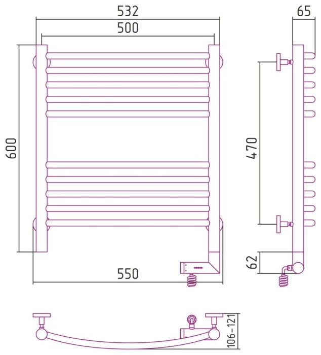Сунержа Электрический полотенцесушитель 1000x300, Богема 2.0, 00-5203-6050 цвет: без покрытия