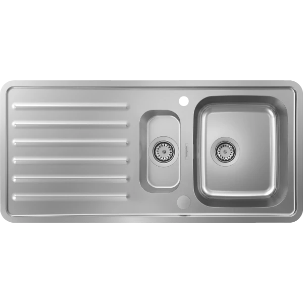 Раковина для кухни, врезная с левым крылом и двумя чашами 150/340, Hansgrohe S41, нержавеющая сталь арт. 43339800