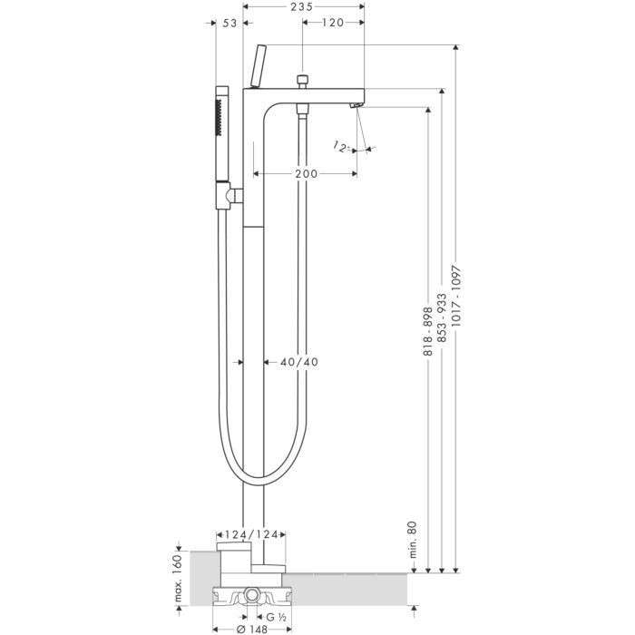 Напольный смеситель для ванны Citterio Axor, шлифованный никель арт. 39451820