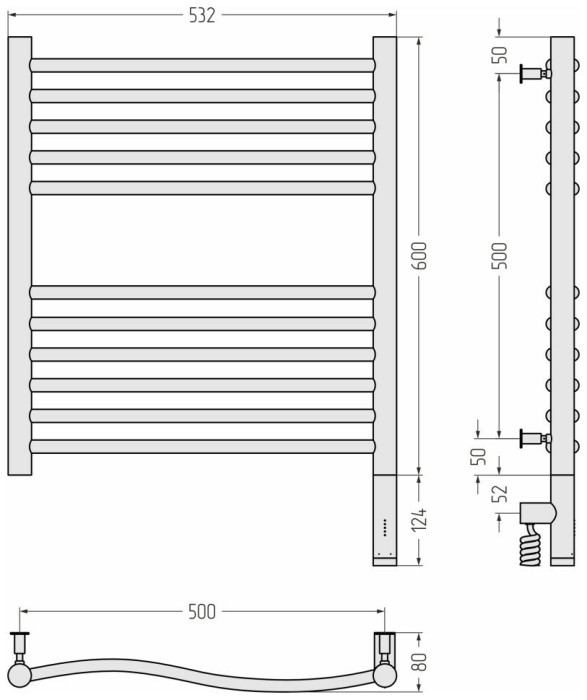 Сунержа Электрический полотенцесушитель 1000x300, Флюид 3.0, 30-5821-6050 цвет: матовый белый
