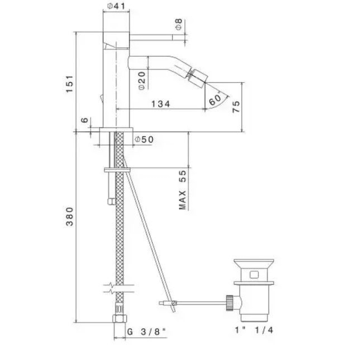 Смеситель для биде c донным клапаном, Eterna Kerama Marazzi, нержавеющая сталь - 69623XKM.50.050