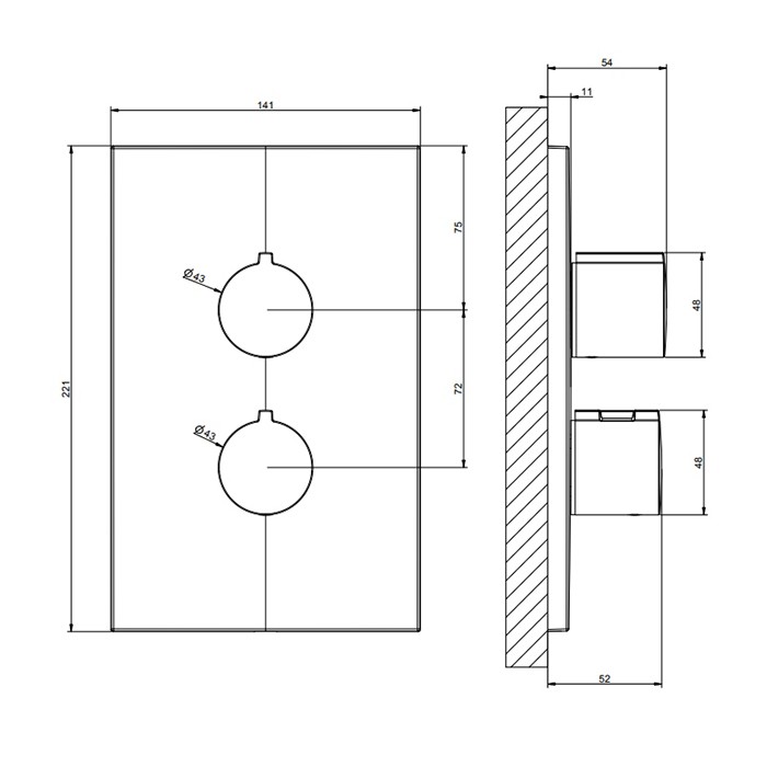Смеситель для душа, встраиваемый, термостатический, на 2 позиции, Gessi Emporio Via manzoni, finox brushed nickel арт. 38794#149