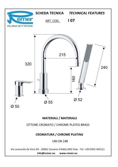 Смеситель для ванны золото матовый, Remer Infinity, внешнего монтажа I07BG