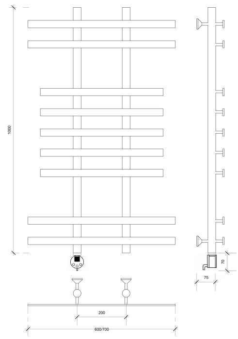 Полотенцесушитель электрический 100x20x60 Понтида 2 Secado арт. 4673739240113