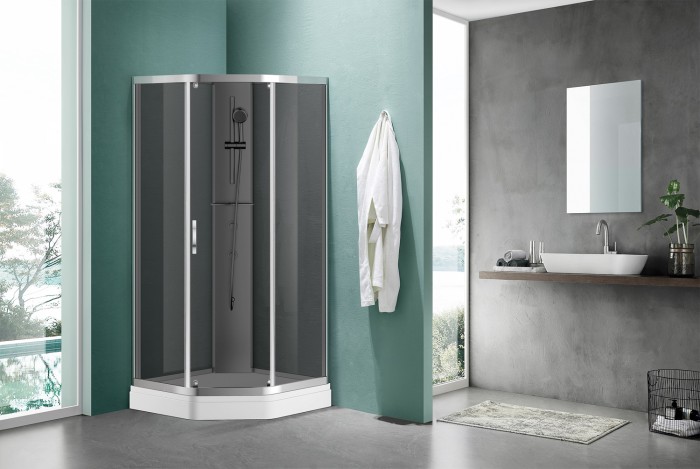 Душевая кабина 900х900х2000 серое стекло 4 мм. с покрытием Easy Clean, задняя панель черная, цвет профиля хром  Denver, Azario арт. AZ-N10806 900 GREY