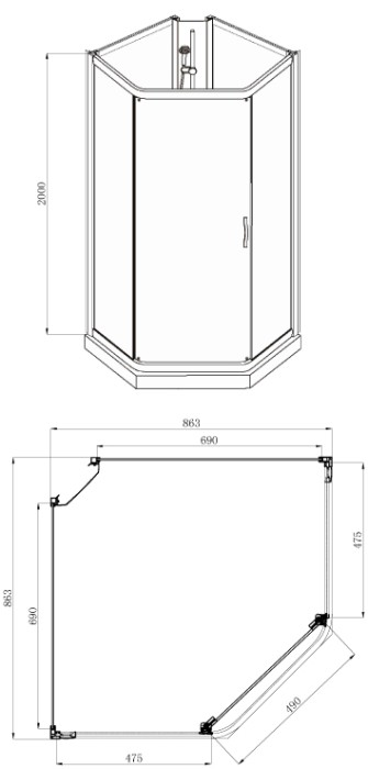 Душевая кабина 900х900х2000 серое стекло 4 мм. с покрытием Easy Clean, задняя панель черная, цвет профиля хром  Denver, Azario арт. AZ-N10806 900 GREY