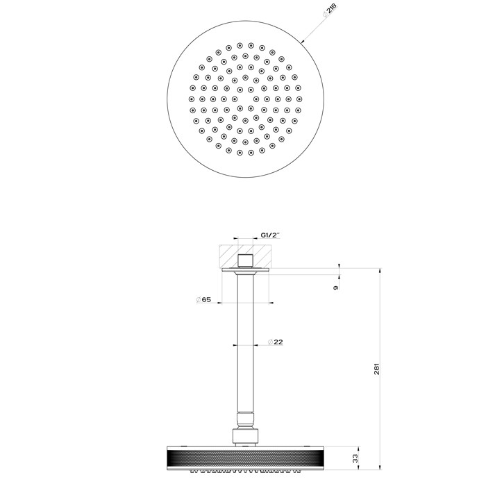 Потолочная душевая головка шарнирная на 1/2",d218 мм, Gessi Inciso, finox арт. 58186#149