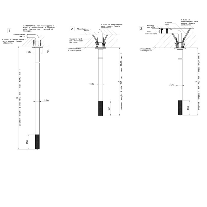 Излив потолочный для удаленного управления, длина под заказ(150-1900мм), Gessi Inciso, finox арт. 58299#149