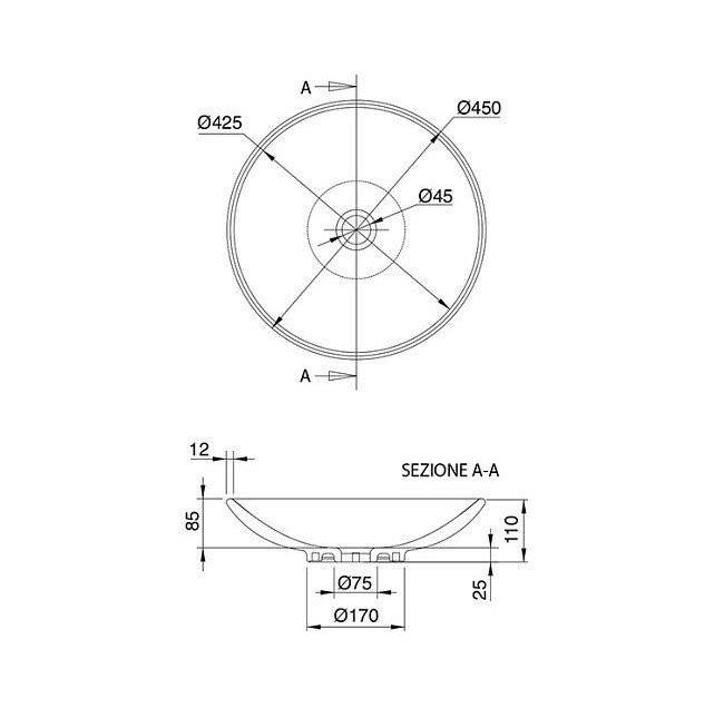 Раковина CUP накладная без перелива, без отверстий, цвет белый, Scarabeo Thin-line - 8044