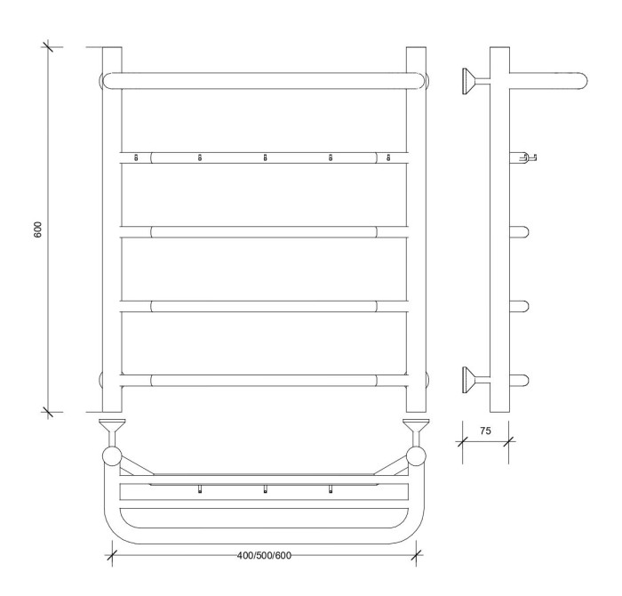 Полотенцесушитель водяной 60x60 Агата 1 КСП (хром) Secado арт. 4603777444150