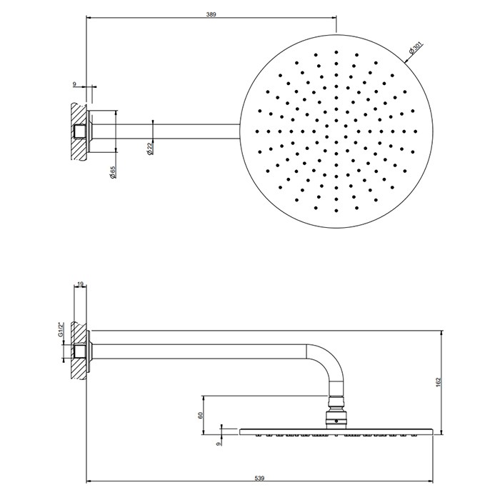 Душевая головка, настенная, d30см., Gessi Inciso, gold brushed ccp арт. 58248#087