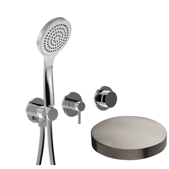 Встраиваемый смеситель для душа на 3 режима, однорычажный, поворотный переключатель, ручной душ + 2 доп. вывода воды, Giulini My ring deluxe, никель матовый арт. MRX5302DLNKO