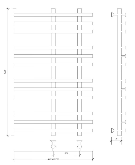 Полотенцесушитель водяной 100x20x60 Понтида 3 (хром) Secado арт. 4603777447748