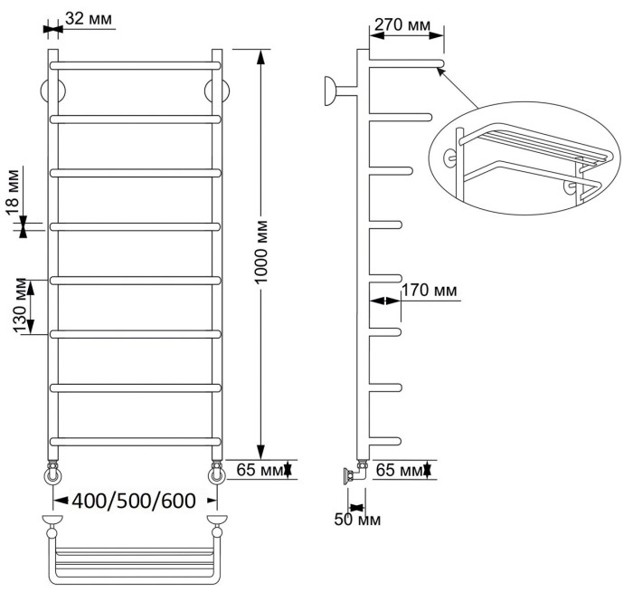 Полотенцесушитель водяной латунный  Мерида 2 (бронза) Secado арт. 4603777459833