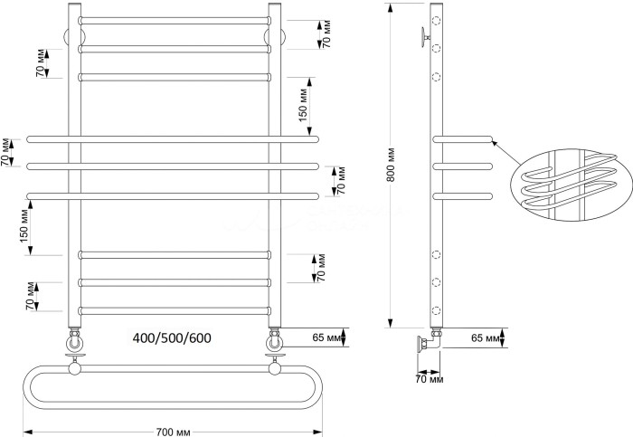 Полотенцесушитель водяной латунный 50x80 Палермо (бронза) Secado арт. 4603777477219