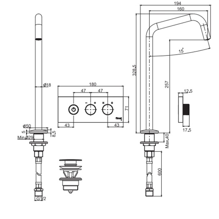 Fima Carlo Frattini Смеситель для раковины, встраиваемый, изливом на 1 отв., Switch ON, F5951DOR цвет: золото