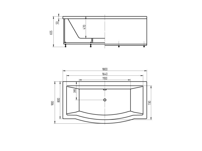 Акриловая ванна 180х90 без гидромассажа, без фронтального экрана Aquatek Гелиос арт. GEL180-0000085