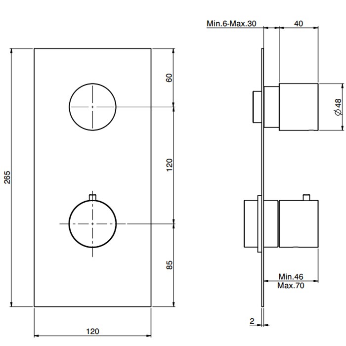 Fima Carlo Frattini Смеситель для душа встроенный, термостатический, 1 запорный вентиль, Spillo Steel, F3089X1INOX F2461 цвет: сталь